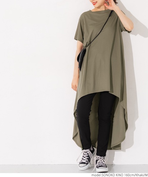 coca(coca)(コカ)の「接触冷感とろみテールカットチュニック(Tシャツ/カットソー・レディース・ホワイト/ブラック/カーキ・M/L)」の11枚目の写真