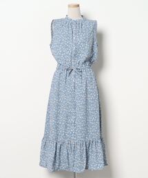 セール ブランド古着 Retro Girl レトロガールのワンピース ドレス ブルー ネイビー 青色系 花柄 ボタニカル柄 古着通販 Zozoused