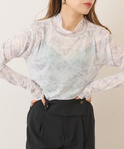 Lui's（ルイス）の「タイダイプリントシアーハイネックトップス（Tシャツ/カットソー・レディース・ベージュ/グレー/ホワイト・FREE）」の22枚目の写真