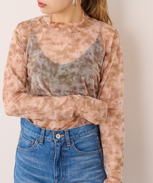 Lui's（ルイス）の「タイダイプリントシアーハイネックトップス（Tシャツ/カットソー・レディース・ベージュ/グレー/ホワイト・FREE）」の8枚目の写真