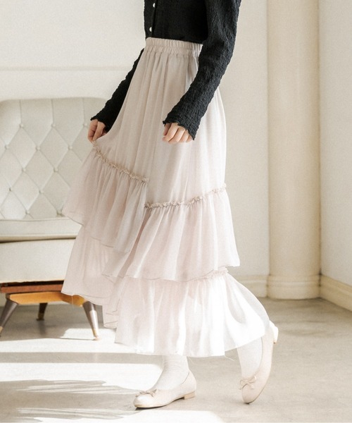 OLIVE des OLIVE(オリーブデオリーブ)の「ランダムティアードスカート(スカート・レディース・オフホワイト/サックスブルー/ライトブラウン・FREE)」の2枚目の写真