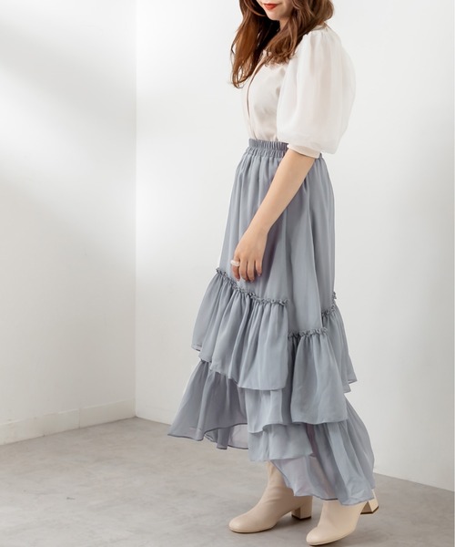 OLIVE des OLIVE(オリーブデオリーブ)の「ランダムティアードスカート(スカート・レディース・オフホワイト/サックスブルー/ライトブラウン・FREE)」の16枚目の写真