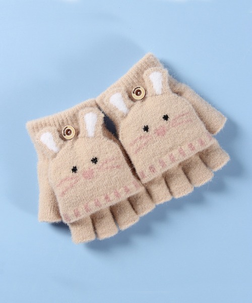 aimoha(アイモハ)の「【aimoha-KIDS-】【定番】2wayミトンカバー付き指切りアニマル耳モチーフ手袋グローブ(手袋・キッズ・グレー/ブルー/カーキ/ベージュ/ピンク/グレー系その他/オレンジ/ベージュ系その他・ONE SIZE)」の4枚目の写真
