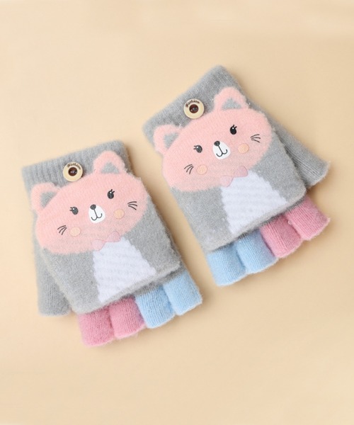 aimoha(アイモハ)の「【aimoha-KIDS-】【定番】2wayミトンカバー付き指切りアニマル耳モチーフ手袋グローブ(手袋・キッズ・グレー/ブルー/カーキ/ベージュ/ピンク/グレー系その他/オレンジ/ベージュ系その他・ONE SIZE)」の3枚目の写真