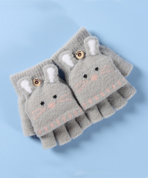 aimoha(アイモハ)の「【aimoha-KIDS-】【定番】2wayミトンカバー付き指切りアニマル耳モチーフ手袋グローブ(手袋・キッズ・グレー/ブルー/カーキ/ベージュ/ピンク/グレー系その他/オレンジ/ベージュ系その他・ONE SIZE)」の2枚目の写真