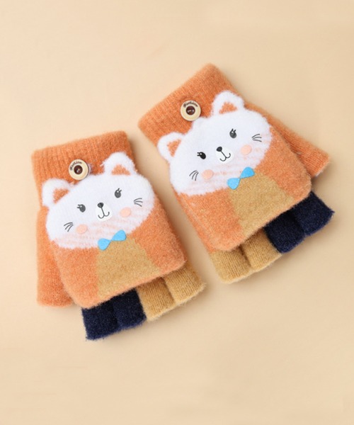 aimoha(アイモハ)の「【aimoha-KIDS-】【定番】2wayミトンカバー付き指切りアニマル耳モチーフ手袋グローブ(手袋・キッズ・グレー/ブルー/カーキ/ベージュ/ピンク/グレー系その他/オレンジ/ベージュ系その他・ONE SIZE)」の8枚目の写真