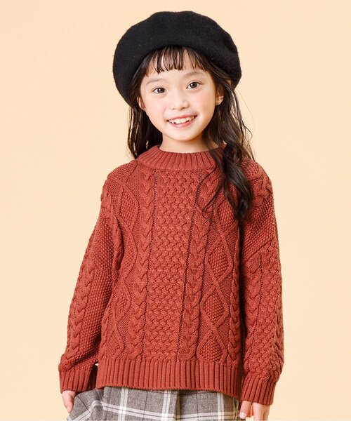 Seraph（セラフ）の「ビックシルエットケーブルトップス_ウォッシャブル（ニット/セーター・キッズ・マスタード/レンガ/アイボリー/ブルー・140/90/110/130/80/100/120/95）」の4枚目の写真