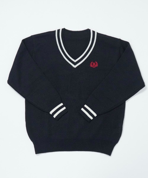 repipi armario(レピピ アルマリオ)の「【repipi armario / レピピアルマリオ】キッズチルデンセーター ニット Vネック ライン(ニット/セーター・キッズ・ブラック/ネイビー/グレー・140/160/150)」の1枚目の写真