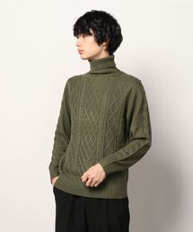 【BLUE STANDARD/ブルースタンダード】抗ピル加工で毛玉のできにくいイージーケア仕様 洗濯機可 アランタートルネックセーター/ニット