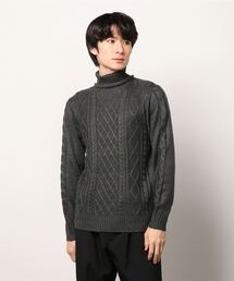 【BLUE STANDARD/ブルースタンダード】抗ピル加工で毛玉のできにくいイージーケア仕様 洗濯機可 アランタートルネックセーター/ニット