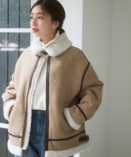 VIS（ビス）の「暖かボア付きエコムートンジャケット（ムートンコート・レディース・ベージュ/ホワイト・FREE）」の14枚目の写真