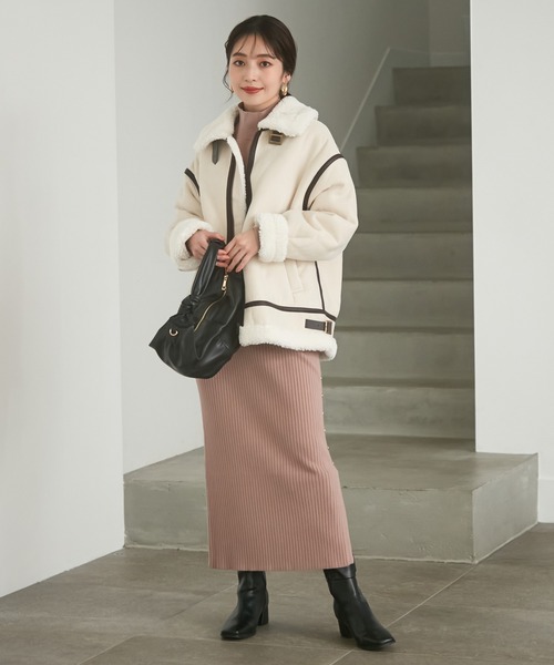 VIS（ビス）の「暖かボア付きエコムートンジャケット（ムートンコート・レディース・ベージュ/ホワイト・FREE）」の6枚目の写真