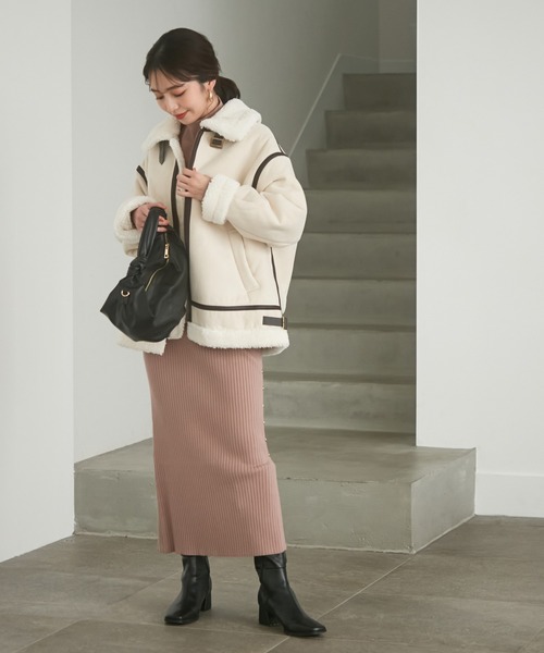 VIS（ビス）の「暖かボア付きエコムートンジャケット（ムートンコート・レディース・ベージュ/ホワイト・FREE）」の20枚目の写真