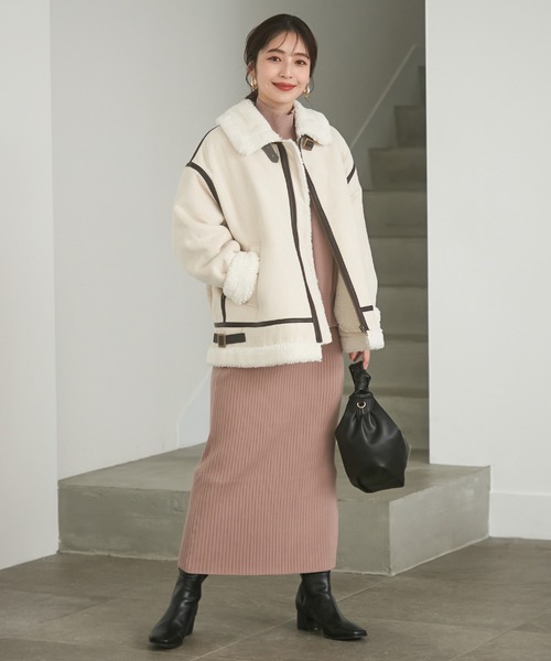 VIS（ビス）の「暖かボア付きエコムートンジャケット（ムートンコート・レディース・ベージュ/ホワイト・FREE）」の8枚目の写真