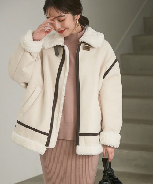 VIS（ビス）の「暖かボア付きエコムートンジャケット（ムートンコート・レディース・ベージュ/ホワイト・FREE）」の4枚目の写真