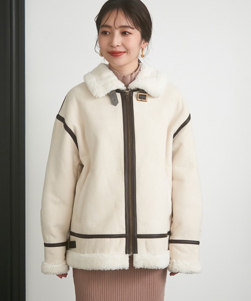 VIS（ビス）の「暖かボア付きエコムートンジャケット（ムートンコート・レディース・ベージュ/ホワイト・FREE）」の15枚目の写真