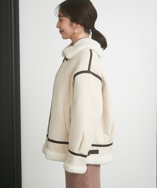 VIS（ビス）の「暖かボア付きエコムートンジャケット（ムートンコート・レディース・ベージュ/ホワイト・FREE）」の11枚目の写真