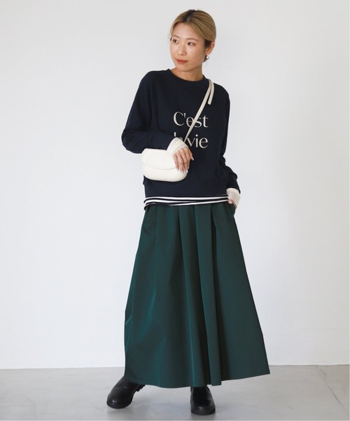 SLOBE IENA(スローブイエナ)の「ランダムタックスカート【ウエストゴム/手洗い可能】◆(スカート・レディース・ブラック/ブラック系その他/グリーン・36/38/40)」の18枚目の写真