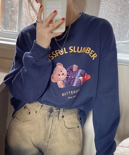 MANGROVE（マングローブ）の「テディベアグラフィックトレーナー（スウェット・レディース・ライトグレー/ピンク/ネイビー・FREE）」の13枚目の写真