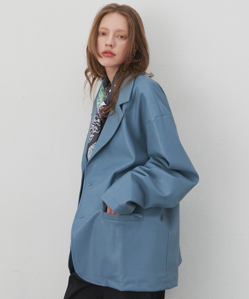 AIVER（アイバー）の「AIVER　ヴィーガンレザージャケット（テーラードジャケット・メンズ・ライトブルー/ブラック/アイボリー・MEDIUM/LARGE）」の21枚目の写真