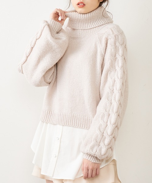 OLIVE des OLIVE（オリーブデオリーブ）の「【WEB限定】タートルニットプルオーバー（ニット/セーター・レディース・ライトグレー/ピンク/オレンジ/アイボリー・FREE）」の3枚目の写真