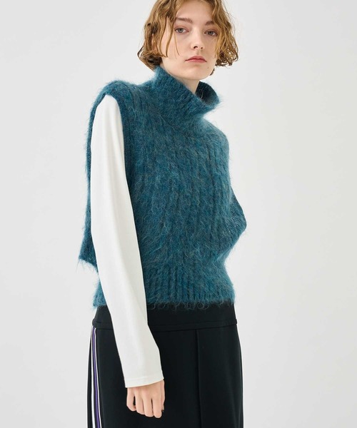 CITY TOKYO(シティトウキョウ)の「モヘアウールタートルニットベスト(ベスト・レディース・オレンジ/ブルー・FREE)」の1枚目の写真
