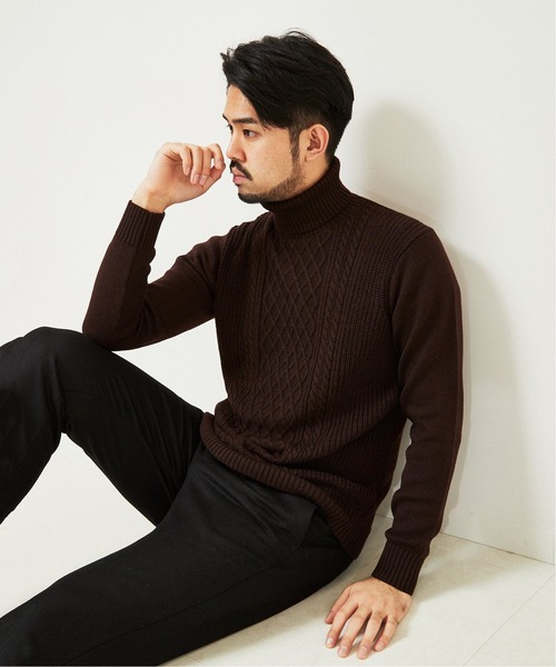 EDIFICE（エディフィス）の「【ZEGNA BARUFFA / ゼニアバルファ】 7ゲージ タートルネック ケーブルニット（ニット/セーター・メンズ・ホワイト/チャコールグレー/ライトブルー/ブラウン・SMALL/MEDIUM/LARGE）」の20枚目の写真