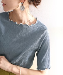 classicalelf | 胸きゅん、褒められトップス。配色メロウ5分袖シャーリングトップス(Tシャツ/カットソー)