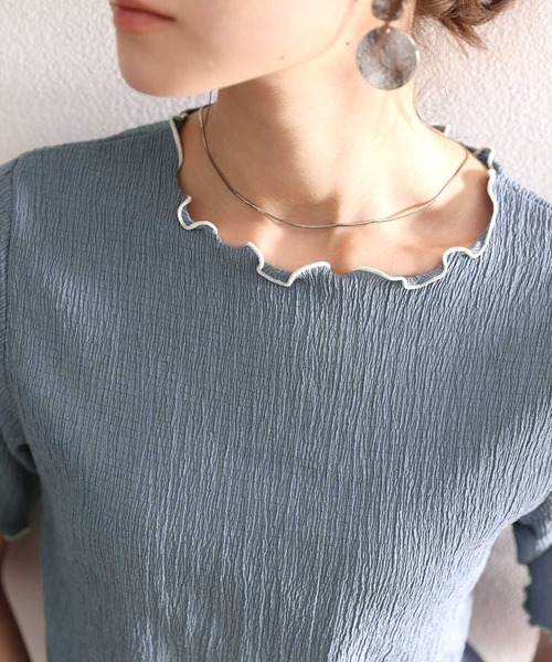 classicalelf(クラシカルエルフ)の「夏に大活躍!胸きゅん、褒められトップス。配色メロウ5分袖シャーリングトップス(Tシャツ/カットソー・レディース・ブラック/パープル/ピンク/ブルー/グリーン/アイボリー/モカ/グレイッシュベージュ・SMALL/MEDIUM/LARGE/X-LARGE)」の22枚目の写真