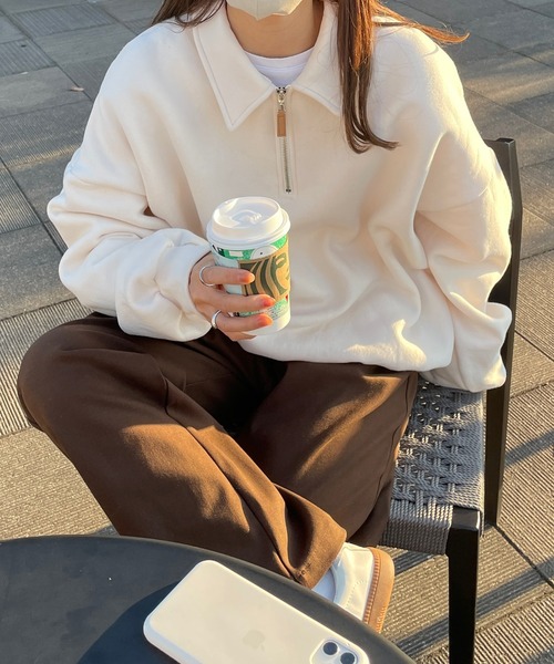 LE MORE（リモア）の「ハーフジップスウェット（スウェット・レディース・アイボリー/オートミール・FREE）」の2枚目の写真