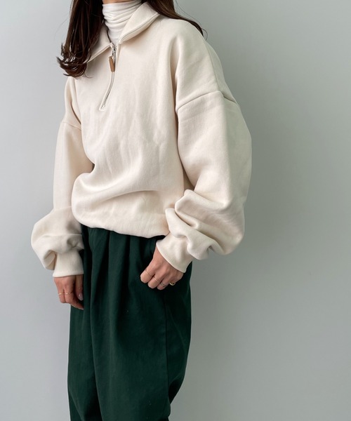 LE MORE（リモア）の「ハーフジップスウェット（スウェット・レディース・アイボリー/オートミール・FREE）」の9枚目の写真