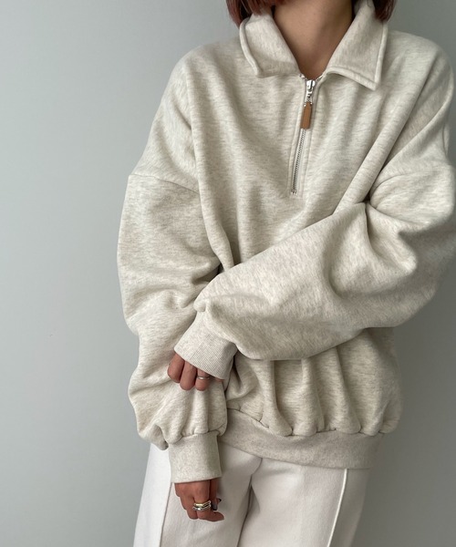 LE MORE（リモア）の「ハーフジップスウェット（スウェット・レディース・アイボリー/オートミール・FREE）」の14枚目の写真