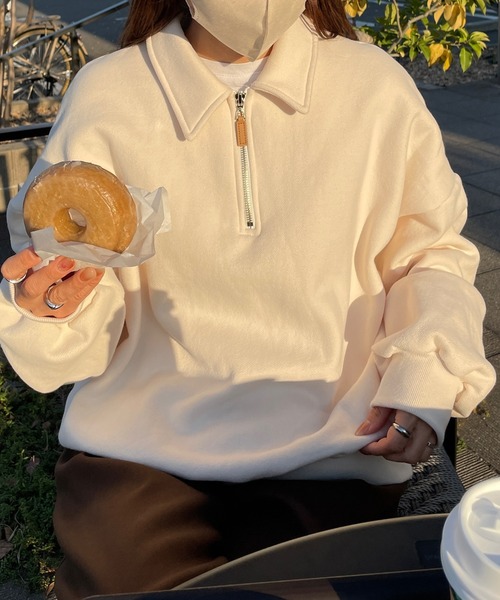 LE MORE（リモア）の「ハーフジップスウェット（スウェット・レディース・アイボリー/オートミール・FREE）」の21枚目の写真