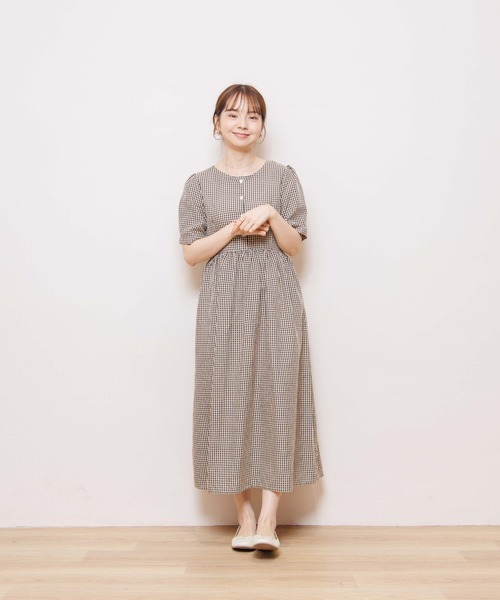 LAISSE PASSE / フラワーギンガムワンピース LAISSE PASSE（レッセパッセ）の「ｷﾞﾝｶﾞﾑﾌﾗﾜｰワンピース