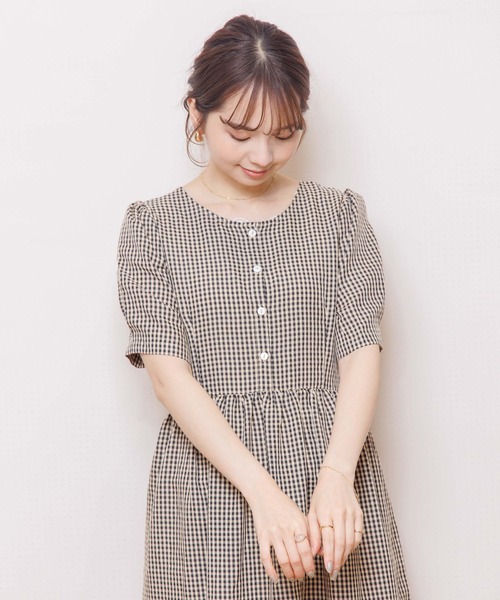 flower(フラワー)の「ハッピーギンガムワンピース(ワンピース・レディース・ブラック/グリーン・FREE)」の10枚目の写真