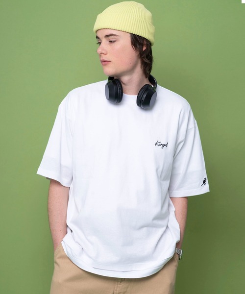 KANGOL（カンゴール）の「別注 WEB限定 KANGOL/カンゴール ワンポイント ブランド ロゴ刺繍 ビックシルエット ドロップショルダー 綿100% 半袖 Tシャツ（Tシャツ/カットソー・メンズ・ブルー/グリーン/ベージュ/ブラック/ブラック系その他/ホワイト系その他/ブルー系その他・LL/M/L/3L/4L/5L/XL）」の2枚目の写真