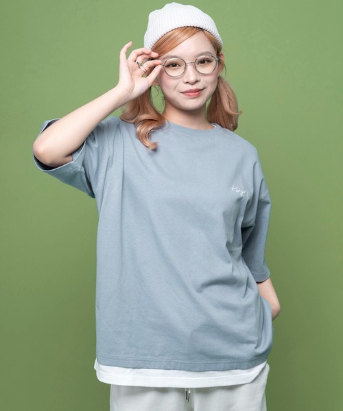 KANGOL（カンゴール）の「別注 WEB限定 KANGOL/カンゴール ワンポイント ブランド ロゴ刺繍 ビックシルエット ドロップショルダー 綿100% 半袖 Tシャツ（Tシャツ/カットソー・メンズ・ブルー/グリーン/ベージュ/ブラック/ブラック系その他/ホワイト系その他/ブルー系その他・LL/M/L/3L/4L/5L/XL）」の7枚目の写真