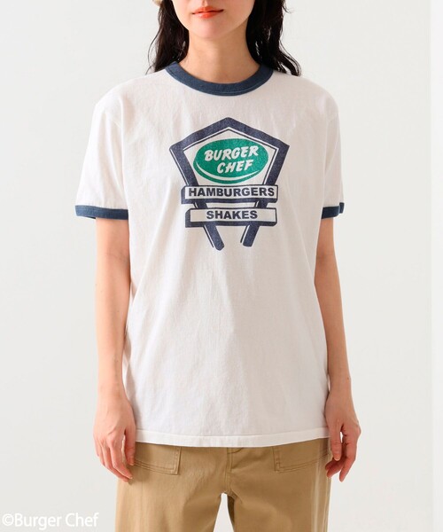 FREAK'S STORE（フリークスストア）の「Burger Chef リンガーT-shirt/バーガーシェフリンガーTシャツ（Tシャツ/カットソー・レディース・ネイビー/レッド・ﾌﾘ-）」の3枚目の写真