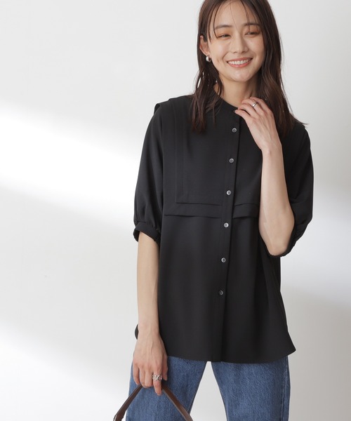 N.(N. Natural Beauty Basic)(エヌエヌナチュラルビューティーベーシック)の「◆ダブルカラーブラウス(シャツ/ブラウス・レディース・オフホワイト/ブラック/グリーン/グレイッシュブルー・MEDIUM)」の3枚目の写真