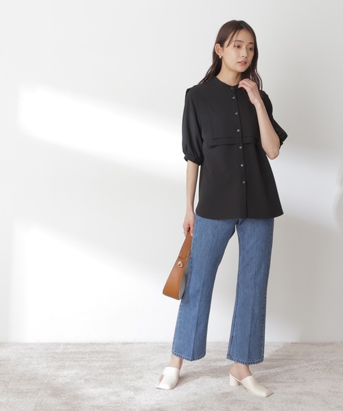 N.(N. Natural Beauty Basic)(エヌエヌナチュラルビューティーベーシック)の「◆ダブルカラーブラウス(シャツ/ブラウス・レディース・オフホワイト/ブラック/グリーン/グレイッシュブルー・MEDIUM)」の5枚目の写真
