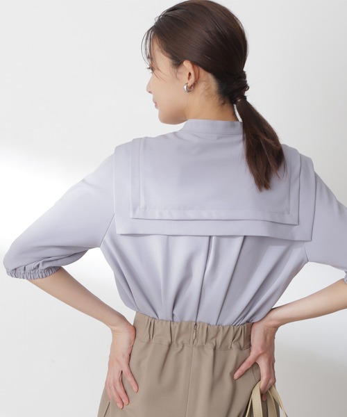 N.(N. Natural Beauty Basic)(エヌエヌナチュラルビューティーベーシック)の「◆ダブルカラーブラウス(シャツ/ブラウス・レディース・オフホワイト/ブラック/グリーン/グレイッシュブルー・MEDIUM)」の9枚目の写真