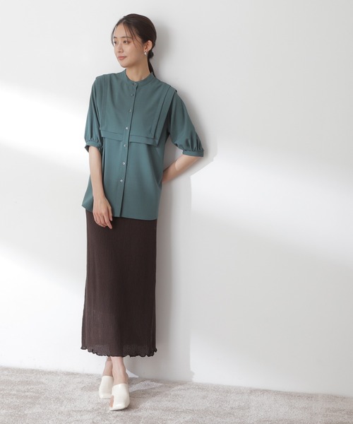N.(N. Natural Beauty Basic)(エヌエヌナチュラルビューティーベーシック)の「◆ダブルカラーブラウス(シャツ/ブラウス・レディース・オフホワイト/ブラック/グリーン/グレイッシュブルー・MEDIUM)」の7枚目の写真