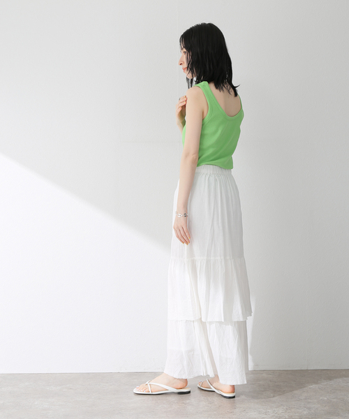 B.C STOCK（ベーセーストック）の「コットンリネン ティアードフリルスカート（スカート・レディース・ホワイト/ブラック/グリーン・FREE）」の7枚目の写真