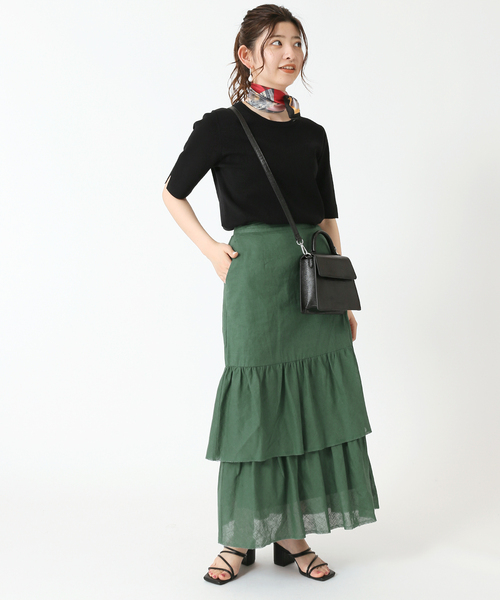 B.C STOCK（ベーセーストック）の「コットンリネン ティアードフリルスカート（スカート・レディース・ホワイト/ブラック/グリーン・FREE）」の8枚目の写真