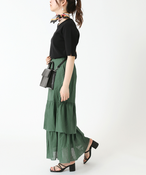 B.C STOCK（ベーセーストック）の「コットンリネン ティアードフリルスカート（スカート・レディース・ホワイト/ブラック/グリーン・FREE）」の10枚目の写真