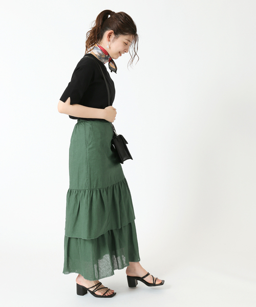 B.C STOCK（ベーセーストック）の「コットンリネン ティアードフリルスカート（スカート・レディース・ホワイト/ブラック/グリーン・FREE）」の12枚目の写真