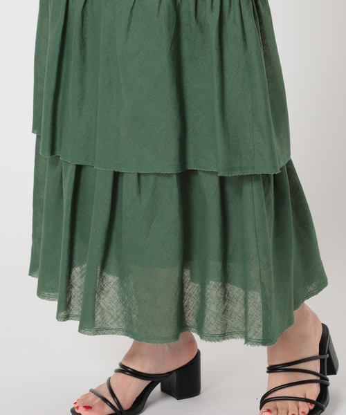 B.C STOCK（ベーセーストック）の「コットンリネン ティアードフリルスカート（スカート・レディース・ホワイト/ブラック/グリーン・FREE）」の19枚目の写真