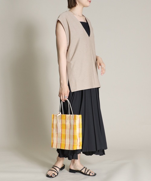 EleSac（エルサック）の「【EleSac / エルサック】ショッピングバッグカゴトート（かごバッグ・レディース・グレー/イエロー・FREE）」の9枚目の写真