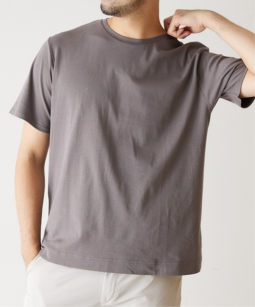 417 EDIFICE(フォーワンセブンエディフィス)の「【吸水速乾】 シルケット スムースTシャツ(Tシャツ/カットソー・メンズ・ホワイト/チャコールグレー/ブラック/ベージュ/グレー/サックスブルー・SMALL/MEDIUM/LARGE/X-LARGE)」の3枚目の写真