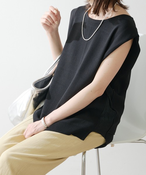 COLLAGE GALLARDAGALANTE（コラージュガリャルダガランテ）の「サイドラメサマーニット（ニット/セーター・レディース・ホワイト/ブラック・FREE）」の8枚目の写真